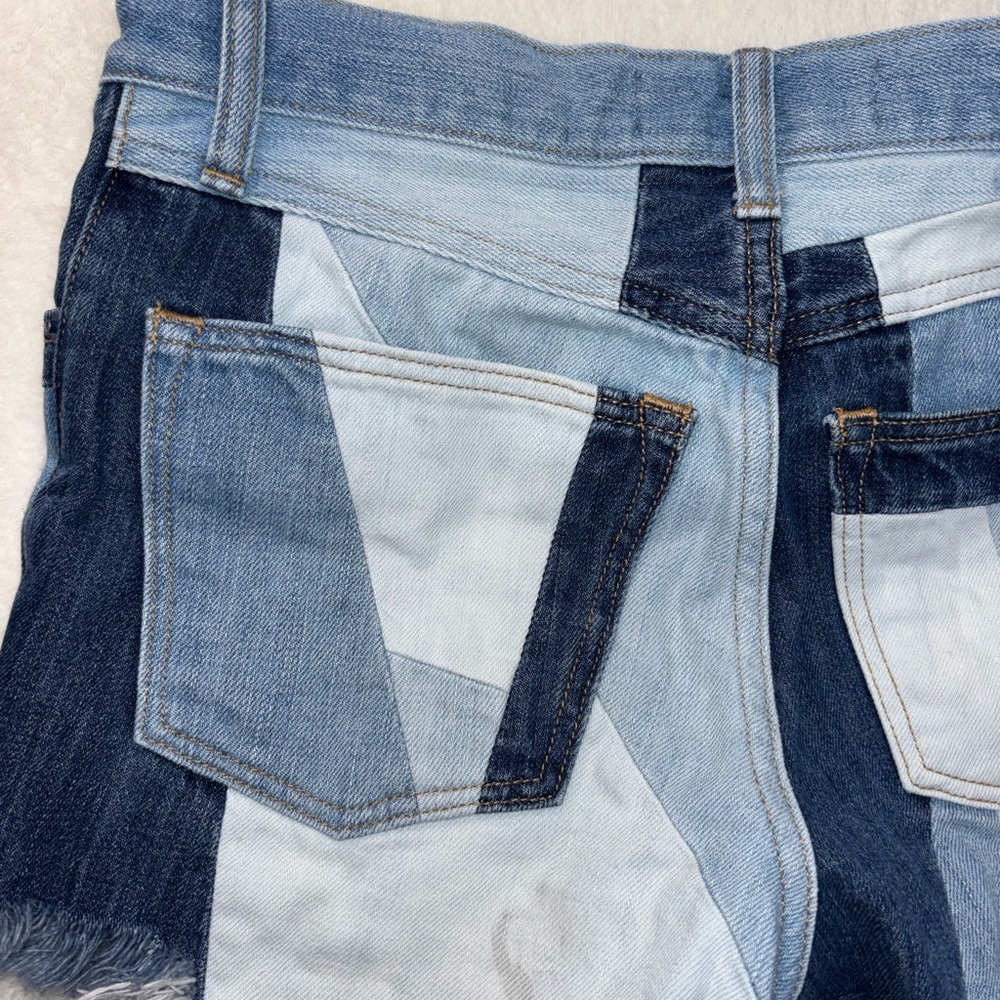 Abercrombie & Fitch Multi-Blue patchwork high rise Jean boho chic Shorts Size 0 - Picture 11 of 12